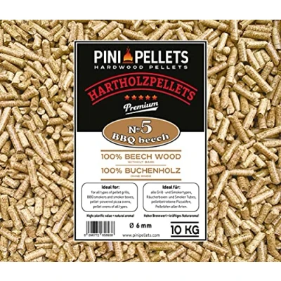 Imagen de PINI pellets de Madera Dura 100% Haya № 5 BBQ 10 Kg Gránulos Parrilla para Asar, Fumar, también hornos Pizza operados con