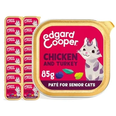 Imagen de Edgard &amp; Cooper Comida humeda Gatos, Senior, (Pollo Pavo, 85g x 16), Pate para Gatos Esterilizados y Activos, Sin Cereales, Ingredientes Naturales, Carne Fresca, Hipoalergénico,