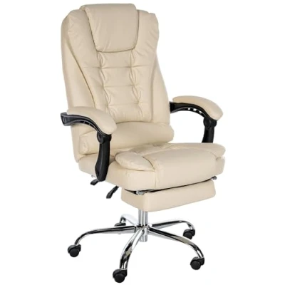 Imagen de CLP Silla de Oficina Oxygen Acolchada, Ergonómica &amp; con Ruedas I Ejecutiva Regulable En Altura Giratoria, Color:Crema, Material Base:Cuero Sintetico
