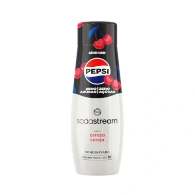 Imagen de Pepsi Cherry Zero Concentrado de Refresco, Sin Azúcar, Prepara hasta 9 l Bebida, Apto para Todas las Máquinas Gasificadoras Agua SodaStream, 440 ml
