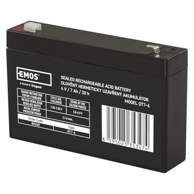 Imagen de EMOS Batería de plomo sin mantenimiento 6V 7Ah AGM Conector Faston 4,7mm Para sistemas alarma, alarma contra incendios, dispositivos SAI 151x34x94 mm