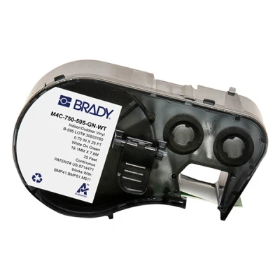 Imagen de Brady M4C 750 595 GN WT cinta vinílica blanca sobre verde 19,05 mm x 7,62 m