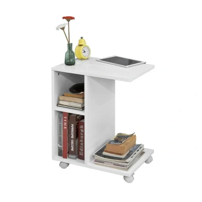 Imagen de SoBuy FBT48 W,ES Mesa Auxiliar con 2 Estantes, Consola,Mesita de Noche Ruedas para iPad, Teléfono o Lampara