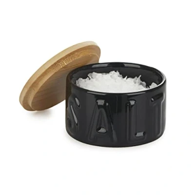 Imagen de Balvi Bote para Sal en Escamas Salt Color Negro Elegante Salero con Tapa Cocina Cerámica/bambú 4