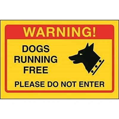 Imagen de VSafety DP003AL RY Cartel de Perros Corriendo libremente, por Favor no ingresar, Amarillo, 150 x 100 mm