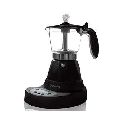 Imagen de BEHOME Cafetera eléctrica programable Moka de 3 tazas con temporizador, café caliente durante 30 minutos, aluminio negro (con temporizador)