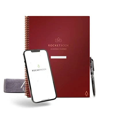 Imagen de Rocketbook Agenda académica inteligente reutilizable A4, cuaderno digital para estudiantes y profesores, diario, semanal, mensual, escolar, 13 tipos de páginas, reduce el desperdicio papel, color