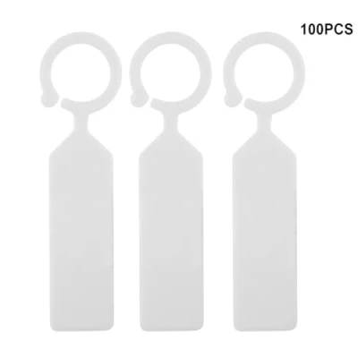 Imagen de 100 pcs etiquetas plásticas para árboles plantas jardín, de plástico grueso, colgadas, flores Impermeable Guardería Jardín Etiquetas(blanco)