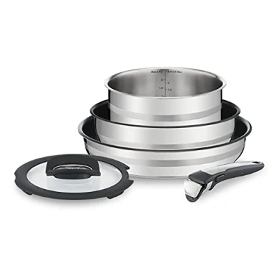 Imagen de Tefal L9569032, Ingenio, Jamie Oliver, juego de utensilios cocina, acero inoxidable, sartenes