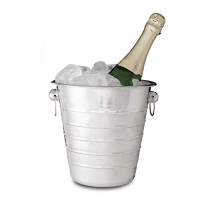 Imagen de Relaxdays Enfriador Botellas Vino, Cubitera con Asa, Champanera, Refrigerador, Acero Inoxidable, Ø 21,5 cm, Plástico, 1 Ud