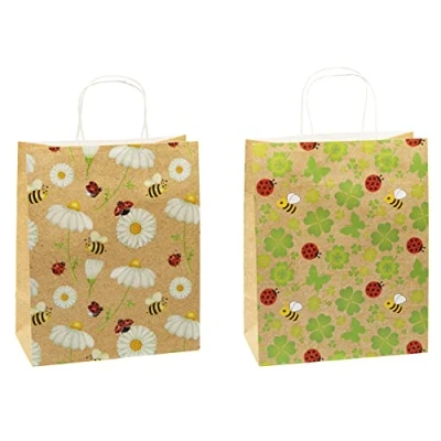 Imagen de TSI 88313 Bolsas de regalo papel kraft (12 unidades, 32 x 26 12 cm), diseño abejas y flores