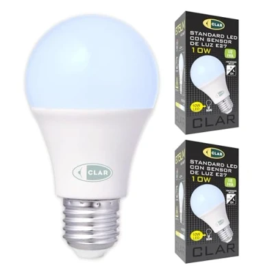 Imagen de CLAR Bombilla Sensor Crepuscular 10W, exterior, con Crepuscular, Noche y Dia, Luz Fría (Pack 2)