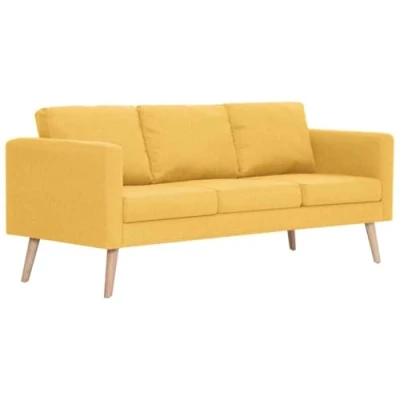 Imagen de vidaXL Sofá de Tela 3 Plazas Amarillo Asiento Taburete Sillón Silla Banco Banquillo Mueble Mobiliario Salón Comedor Cocina Hogar
