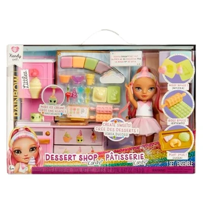 Imagen de Rainbow High Littles Dessert Shop with Kandy Playset Incluye una Pequeña Muñeca Rosa de 14 cm, Haz Helados y Dulces, para Niños Mayores 4 Años