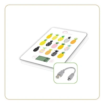 Imagen de LITTLE BALANCE 8549 Slim Apérifruits USB R, Báscula de cocina sin batería, Recargable USB, Reparable, 5 kg, Brochetas frutas