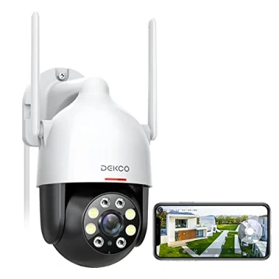 Imagen de DEKCO 2K QHD Camara Vigilancia WiFi Exterior, 3MP 360 PTZ Cámara Vigilancia, Visión Nocturna Colorida, Rastreo de Movimiento, Alarma Luz y Sonido, Audio Bidireccional, (1 Blanco)