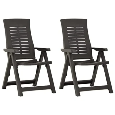Imagen de vidaXL 2X Sillas Jardín Reclinables Tumbona Patio Plegable Exterior Aire Libre Balcón Asiento Decoración Mueble Comedor Restaurante Plástico Gris Antracita