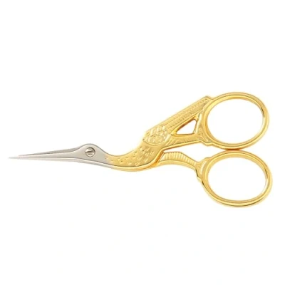 Imagen de Gingher tijeras de bordado cigüeña y funda cuero, manualidades 3.5 pulgadas para corte tela, hilo costura, color dorado
