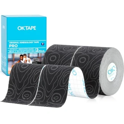 Imagen de OK TAPE Pro cinta de kinesiología, 5cm x 5m corte libre, atlética elástica terapéutica sin látex,(2 Rollos,Negro)