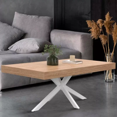 Imagen de IDMarket Mesa baja rectangular Alix 110 cm Pie araña Madera y Blanco