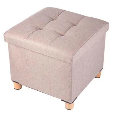 Imagen de BRIAN &amp; DANY Baúl Plegable Cuadrado Taburete de Almacenamiento Tapizado en Esponja con Patas Madera Maciza, 38 x cm, Beige