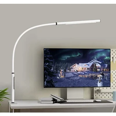 Imagen de EYOCEAN lámpara de escritorio LED con protección ocular, pinza cuello cisne, regulación y temperatura color ajustables, oficina