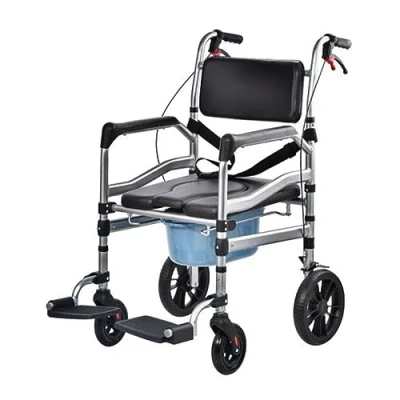 Imagen de Ywanwj Silla WC Personas Mayores con Cubo, de Baño Altura Ajustable 100 120 cm, ruedas inodoro para ancianos Aluminio, Asiento Ergonómico, Sistema frenado