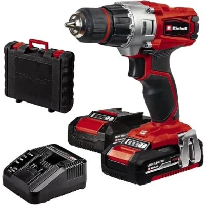 Imagen de Einhell Expert Taladro Power X Change (TE CD 18/2 Li), 18 V sin cable (incluye maletín BMC, 2 baterías de 1,5 Ah y cargador) Rojo, Negro (ref.4513830)