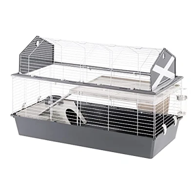 Imagen de Ferplast Jaula Conejos Barn 120 Hábitat Interactivo en 2 Niveles, Techo Abrible Puerta y Escalera Accesorios Incluidos, Fácil Limpieza Eco Sostenible 119 x 58 h 77 cm