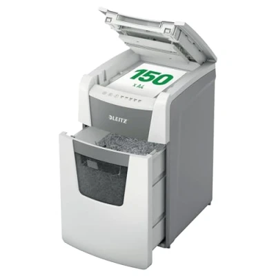 Imagen de Leitz IQ Autofeed Destructora de Papel Corte en Micropartículas P5, Automática, 150 Hojas, Papelera 44 Litros, Blanca, 80140000