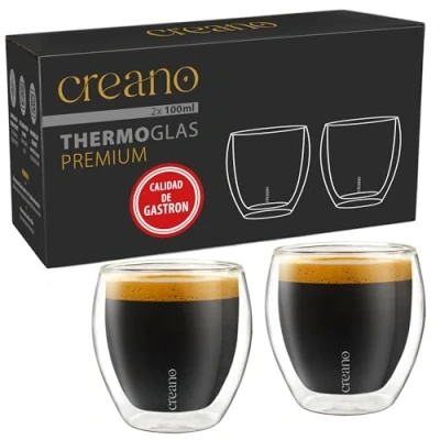 Imagen de Creano Vasos de doble pared 100 ml, juego 2 unidades, calidad gastronómica, 100% aptos para lavavajillas, novedad 2024