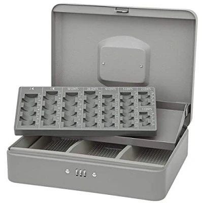 Imagen de Caja de caudales con portamonedas gris Cierre código numérico 300x240x90mm