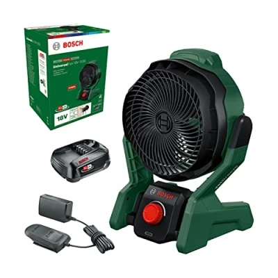 Imagen de Bosch Ventilador portátil sin cable UniversalFan 18V 1000 (1 batería de 2,0 Ah, sistema 18 voltios, para bricolaje, camping y más, volumen flujo aire: m3/h, en caja)