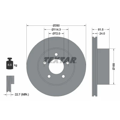 Imagen de TEXTAR 92113500 Disco de freno 280 24 05/05 114,3 ventilación interna sin cojinete rueda, perno sujeción buje rueda