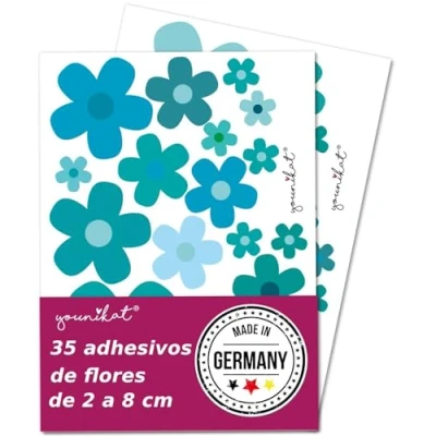 Imagen de Juego de pegatinas flores azules, tamaño del arco: DIN A4, para bicicleta, portátil, teléfono móvil, vehículo, impermeable