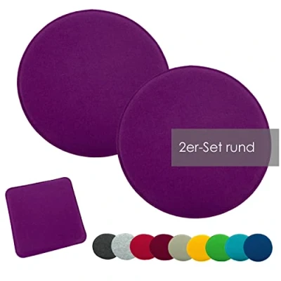 Imagen de heimtexland ® Juego de cojines fieltro para silla tipo 631, color amarillo mostaza, 35 cm, redondos, 2 unidades