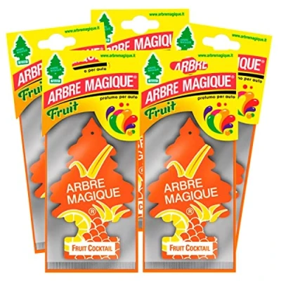 Imagen de Arbre Magique Mono, ambientador para coche, fragancia Fruit Cóctel aroma, fresco y delicado, durara hasta 7 semanas, fabricado en Italia, paquete de 5 unidades