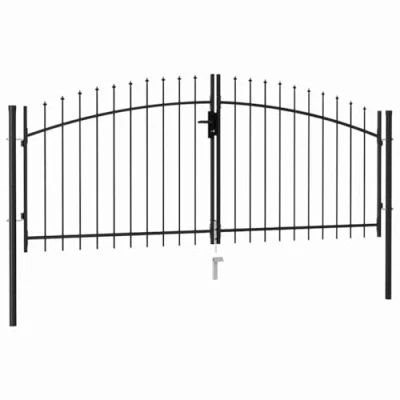 Imagen de vidaXL Cancela de Valla Doble Puerta Jardín Entada Vallado Exterior con Puntas Acero Negro 3x1,25 m
