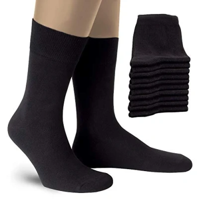 Imagen de Calcetines hombres y mujeres 39 42 negros algodón trabajo negocios Calcetín clásico cómodo largos mujer altos hombre tallas 39, 40, 41, Pack de 10