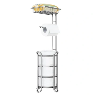 Imagen de TreeLen Portarrollos de Papel higiénico Independiente con Estante para Almacenamiento en baño, sostiene teléfono/toallitas/Mega Rollos, Cromo Brillante