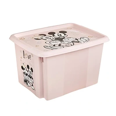 Imagen de keeeper Caja de almacenamiento con tapa Minnie Mouse, Giratoria y apilable, Para niños, 30 L, Karolina, Rosa Nordic