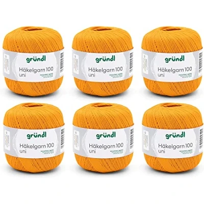 Imagen de Gründl Häkelgarn, Vorteilspack 6 Knäuel à 100 g Plain (Hilo de Ganchillo 100% Mercerizado, 566 m, tamaño Aguja: 1,5 2, x g), Naranja, Algodón, Arancione, Talla única, 600