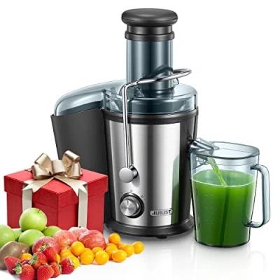 Imagen de Juilist Licuadora para Verduras y Frutas 800W de Acero Inoxidable, 75MM Boca Ancha Extractor Zumos con 2 Velocidades, Jugos Función Antigoteo, Fácil Limpiar