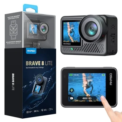 Imagen de AKASO Brave 8 Lite Cámara Deportiva 4K 60FPS WiFi 20MP de Acción con Pantalla Táctil Estabilización SuperSmooth Acuatica Sumergible 60M 4X Zoom Baterías 2x1550mAh