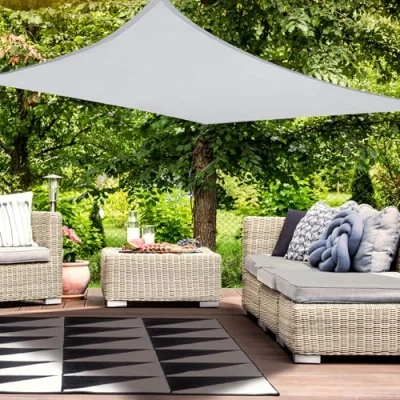 Imagen de HAIKUS Toldo Vela Rectangular 3x4 m, de Sombra 4x3 m PES, Impermeable, Resistente, 95% Protección Rayos UV para Exterior, Jardín, Terrazas(Gris Claro)