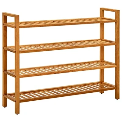 Imagen de vidaXL Zapatero con 4 Estantes Organizador Zapatos Armario Pasillo Entrada Almacenaje Muebles Estantería 100x27x80 cm Madera Maciza de Roble