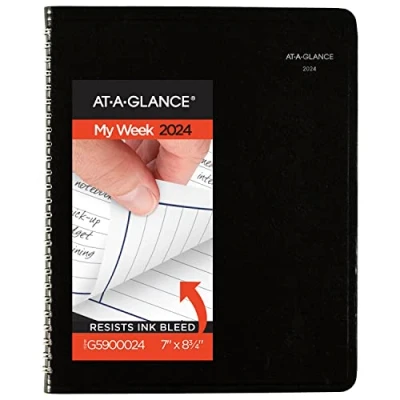 Imagen de AT A GLANCE Agenda semanal 2024, 7 x 8 3/4 pulgadas, mediano, estilo columna, DayMinder, negro (G5900024)