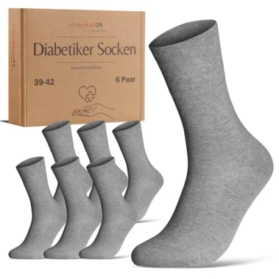 Imagen de calcetines para diabéticos sin cintura elástica y costuras, 97% algodón (6 pares), con cómoda hombre mujer, gris, 43 46
