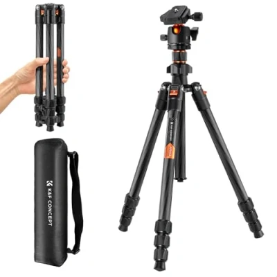Imagen de K&amp;F Concept Trípode de Cámara Carbono Compacto y Professional, 162cm, Ligero Viaje para Fotografía con 360 Rótula Bola Placa Liberación DSLR K254C2(Solo 1.13kg)