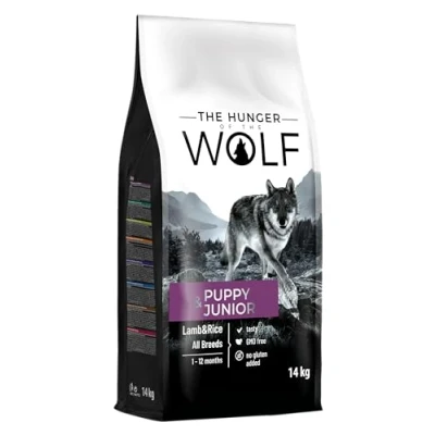 Imagen de the Hunger of Wolf Alimento seco para cachorros y animales jóvenes de todas las razas, fórmula delicada con cordero arroz 14 kg